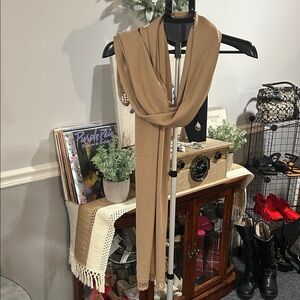 Tan Scarf with Fringe Detail